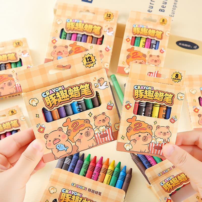 Children's Cute Cartoon Stationery 12-Color Mini Capybara Small Crayons Kindergarten Student Doodle Elementary School Gifts