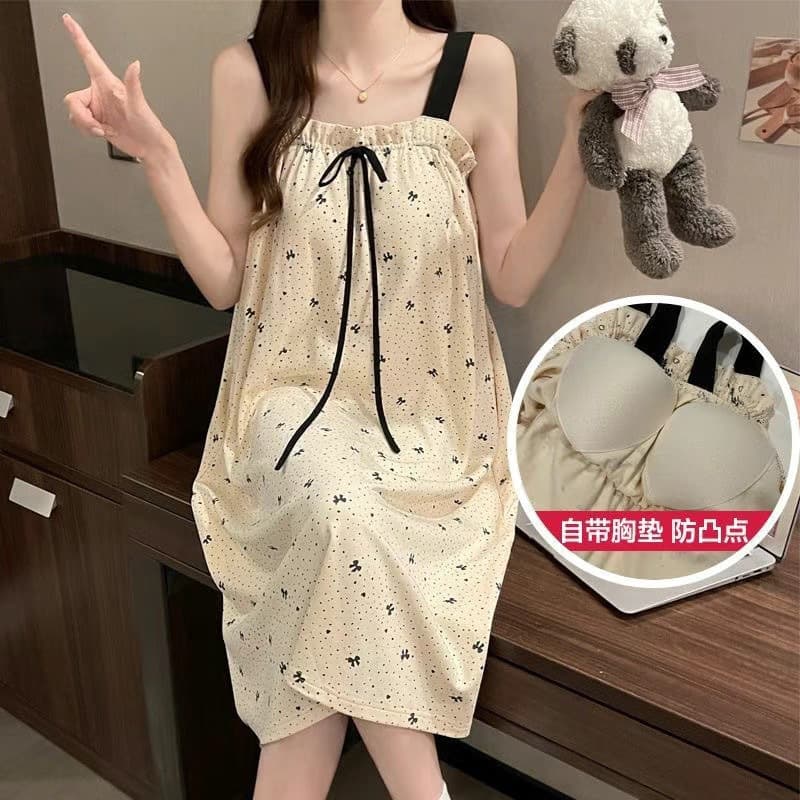 Princess Camisole Sleep Dress with Padded Bra for Women Summer Sweet Cute Student Pajamas Ins Homewear