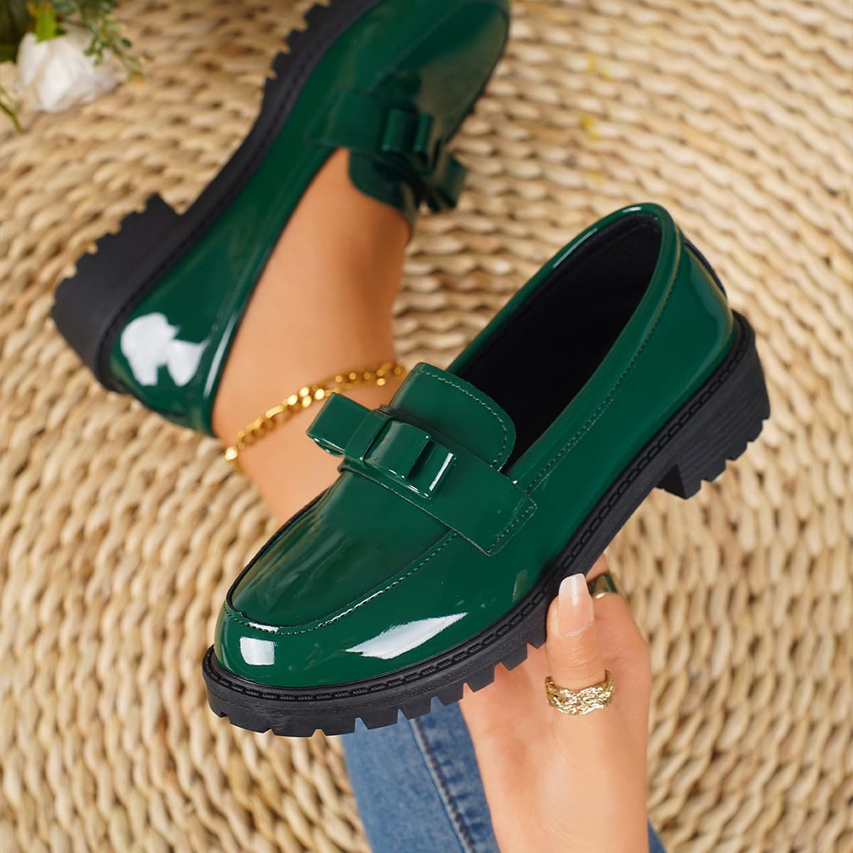 Large Size Loafers for Women 2025 Spring Autumn French Style Leather Shoes British Flat Shoes Women's Red Shoes