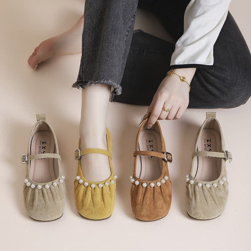 Plus Size French Pearl Mary Jane Shoes Women 2026 Spring New Fairy Plus Size Soft Sole Ballet Flat Shoes