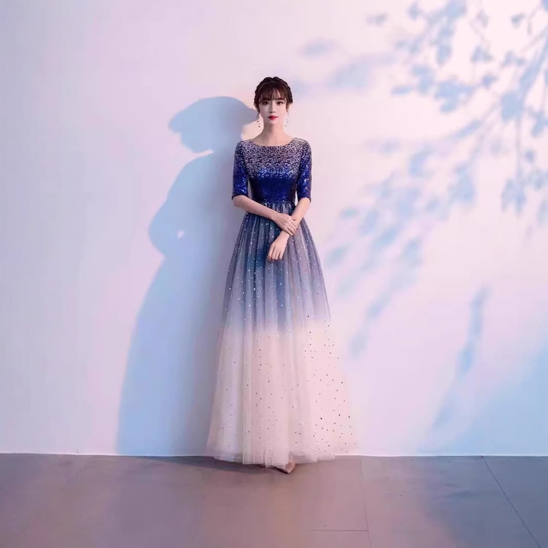 Women's choir performance costume, adult choir long dress, banquet host, slimming evening gown with sequins