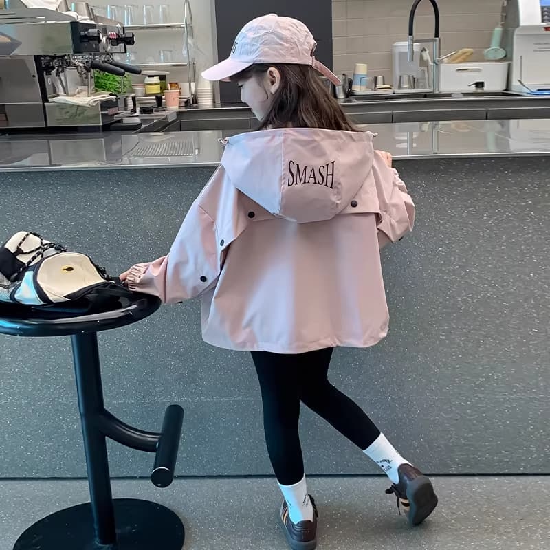 Girls' coats spring and autumn 2026 new style children's style girls autumn jacket hooded spring jacket tops