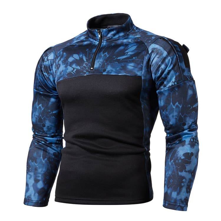 Outdoor Fitness Camo Jogging Hoodie, Men's Long Sleeve Hoodie, Military Battle Camo Casual Stand Collar Hoodie