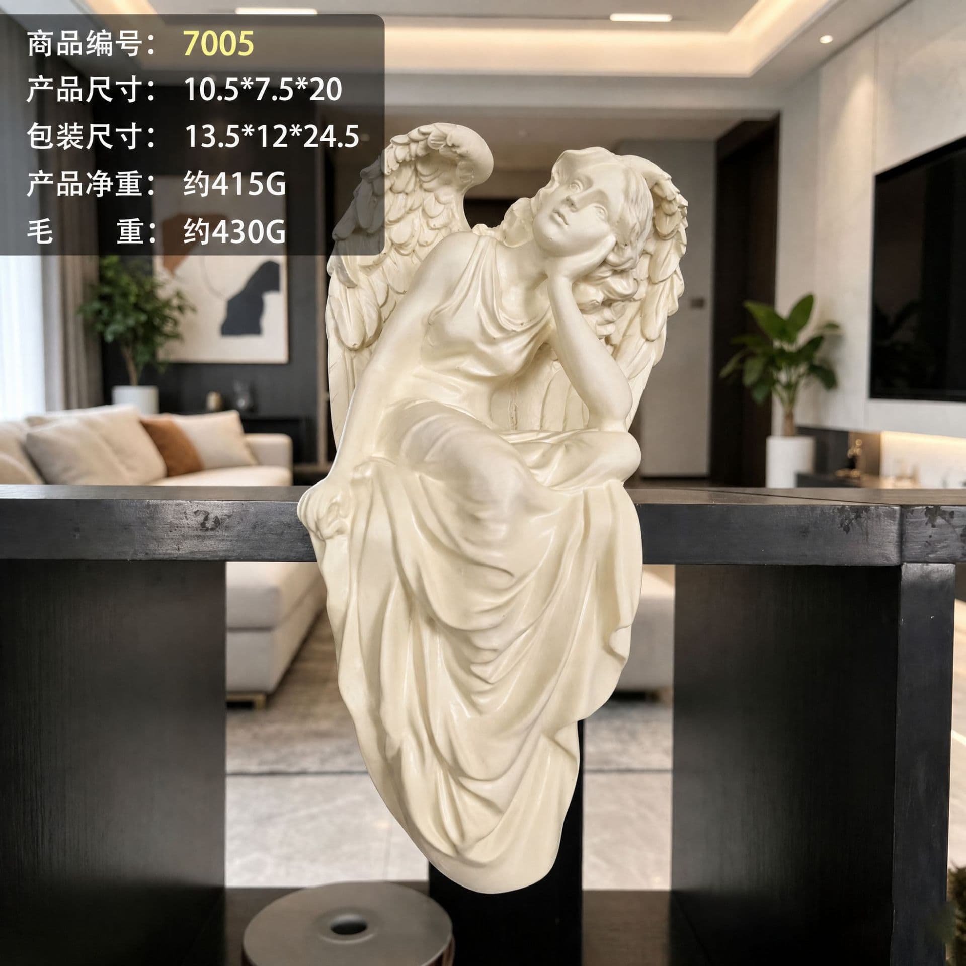 European Retro Sitting Angel Girl Resin Figurine Home Living Room Balcony Desktop Ornament Entryway Decoration