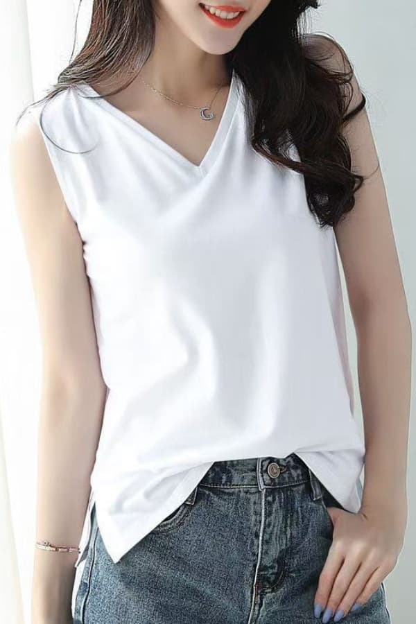 Extra Large Plus Size Women's Loose Slimming Versatile T-Shirt Top, V-Neck Vest Summer Women's Clothing