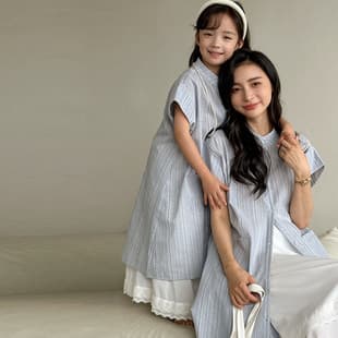 High-End Summer Striped Short-Sleeve Shirt for Couples and Family Matching, Korean-Style Casual Vacation Family Wear