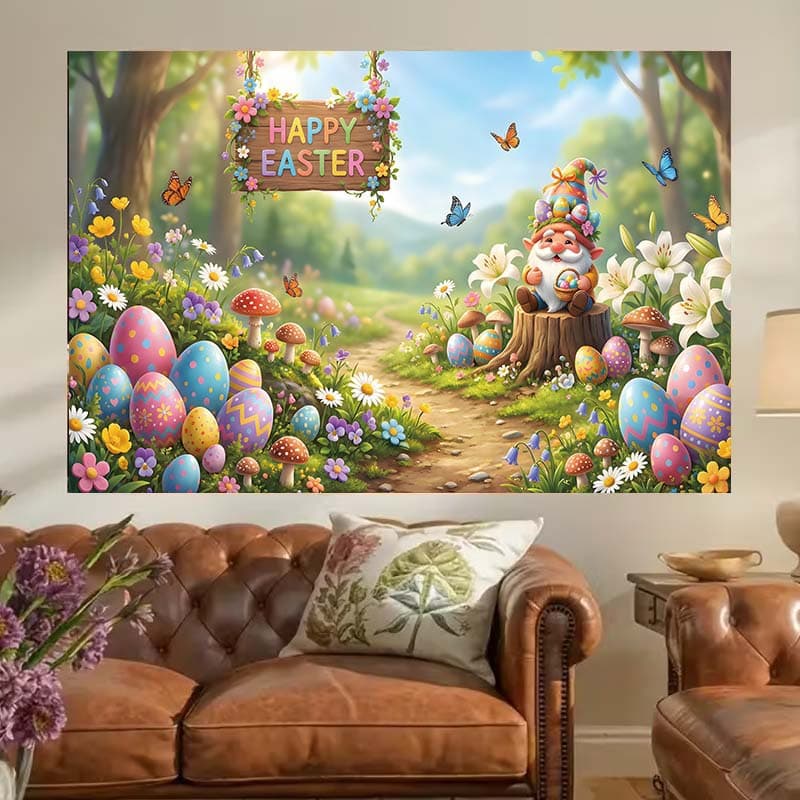 2026 New Easter Spring Garden Rabbit Floral Background Cloth Garden Grass Design Photo Setting Hanging Flag