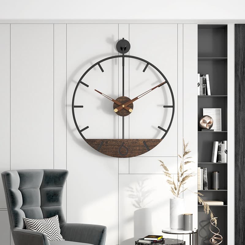 Amazon Hot Sale Iron Wall Clock Living Room Decorative Clock Simple Retro Walnut Pointer Wall Clock Cross-Border Wholesale