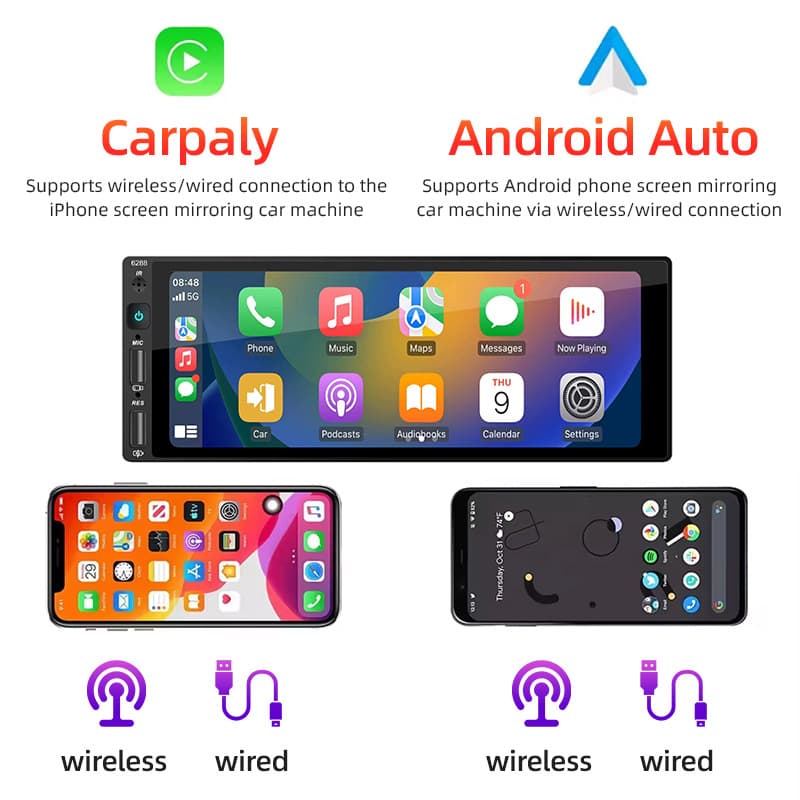 6.9-inch Single-DIN Car MP5 Player Navigation with CarPlay and AMAP Maps, HD Central Control Large Screen