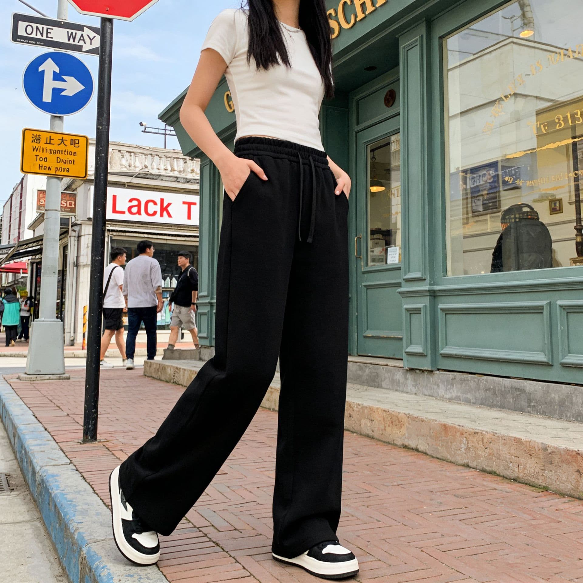 New wide-leg pants for women 2025 autumn and winter foreign trade sports pants casual straight solid color pants versatile sweatpants for women
