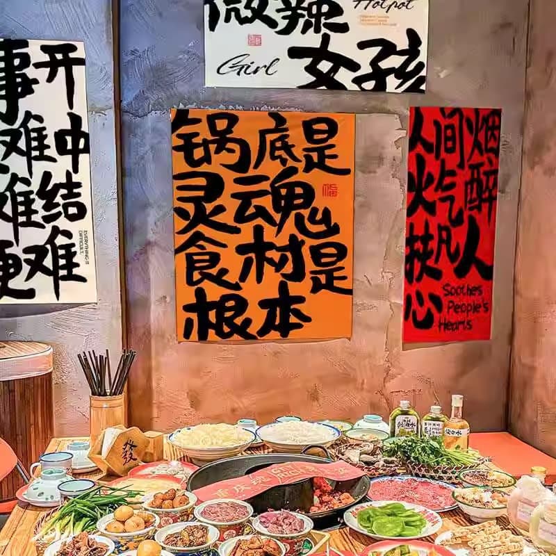 Hot Pot Shop Internet Celebrity Atmosphere Wall Cloth Personality Text Wall Decoration Short Hanging Cloth Industrial Style Atmosphere Cloth