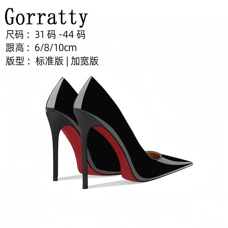 Wide and Extra-Wide Patent Leather Black Stiletto Heel Pointed Toe Ultra-High Heel Women's Sexy 12cm Pumps Plus Size 44