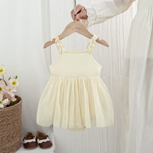 2026 Summer Princess Girls New Elegant Tulle Dress Solid Breathable Stitched Mesh Bodysuit Dress