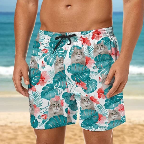 Men's 3D digital printing beach pants quick-drying loose beach vacation shorts pet cat and dog pattern shorts printing