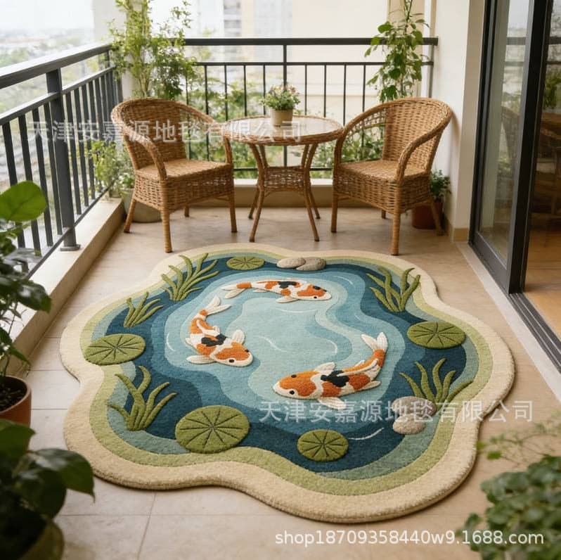 New Cross-border TEMU Hot Selling Koi Pond Irregular Shaped Cashmere-Like Floor Mat for Bedroom Living Room Stain-Resistant Coffee Table Carpet