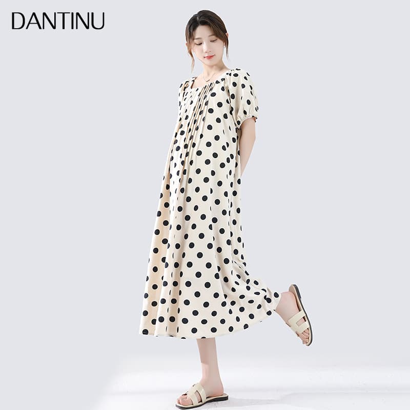 Maternity Dress 2025 New Summer Short-Sleeved Plus Size Lightweight French Style Age-Defying Polka Dot Loose High-End Long Skirt