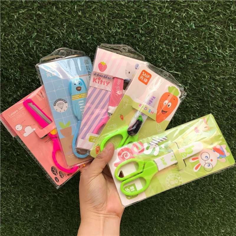 Pioneer Metal Plastic Kindergarten Children's Cartoon Protective Cover Scissors Desktop Desk Supplies Handmade Scissors