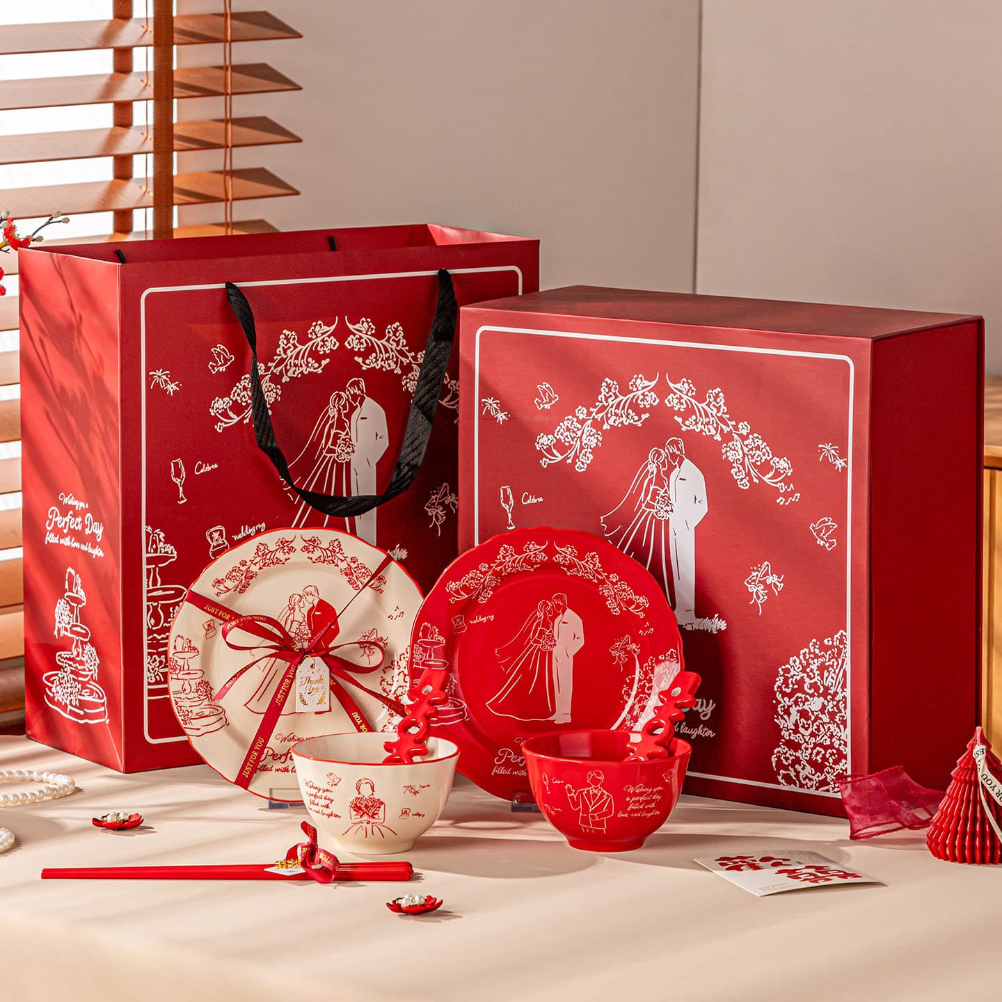 High-end wedding celebration bowls, plates and tableware gift boxes for housewarming and newlyweds souvenirs ceramic tableware gift sets