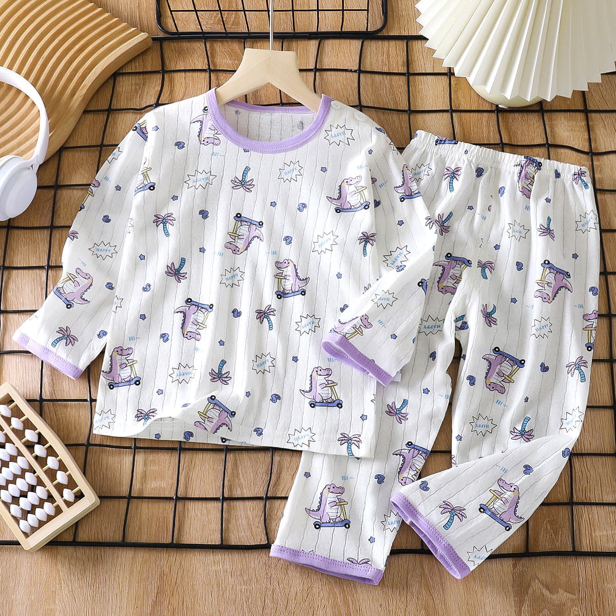 2026 New Kids Pure Cotton Homewear Set Summer Long-Sleeve Pajamas Thin Air Conditioning Wear for Boys and Girls