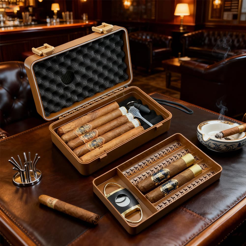 Meiqie Portable Cigar Humidor Travel Case for 10 Cigars with Built-in Hygrometer Cigar Box