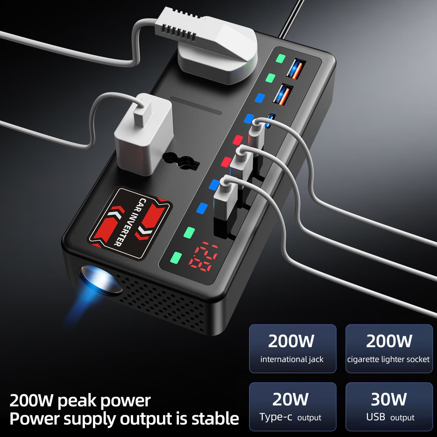 Cross-border Car Power Inverter 12V/24V to 220V High Power Fast Charging Universal Power Converter for Cars and Trucks