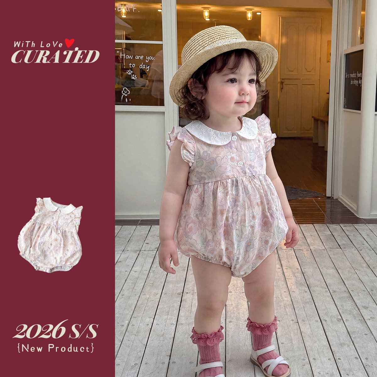 Baby sweet floral one-piece baby girl baby doll collar breathable romper girl's fashionable summer fart clothing