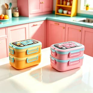 Macaron Color Lunch Box Sealed Fresh-Keeping Bento Box 304 Stainless Steel Handle Compartment Meal Container for Students and Office Workers