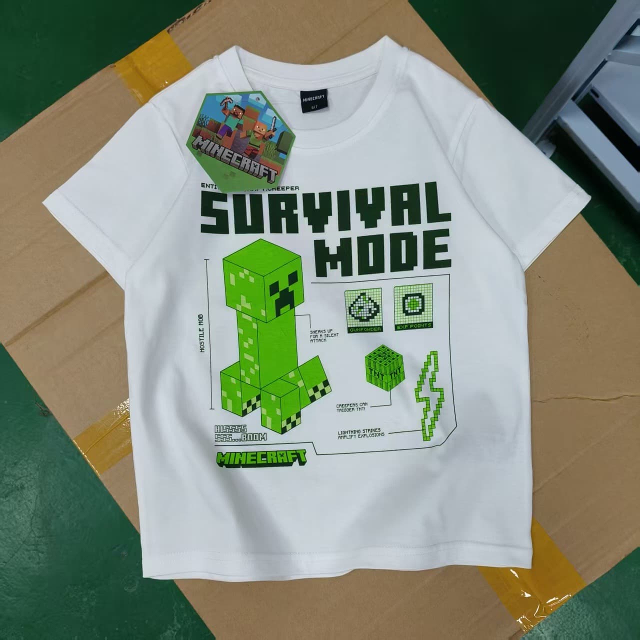 Foreign Trade Original Minecraft Creeper Boys Summer Pure Cotton Crew Neck Short Sleeve T-Shirt