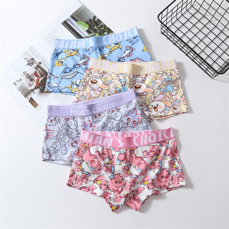 Cotton Cartoon Sports Large Size Women's Straight Leg Print Underwear, Les/TT Neutral Women's Briefs/Boxers Antibacterial Breathable