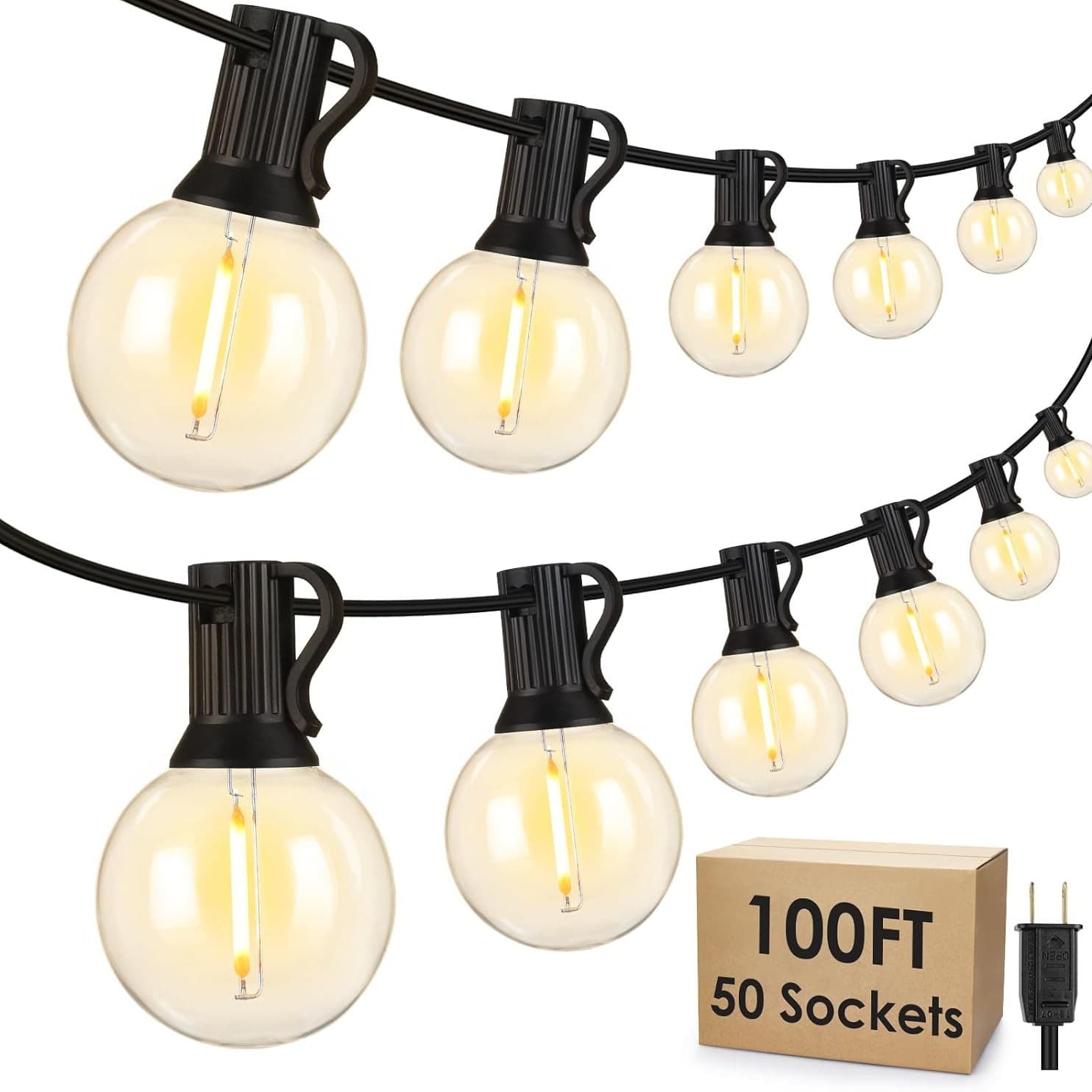 Cross-border hot selling 30 meters 50 lights LED solar outdoor G40 light string, high brightness European and American standard G40 light string