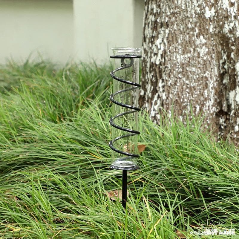 In-stock Spiral Garden Stake Rain Gauge, Transparent Glass Tube 5-inch Rain Gauge for Lawn Precipitation Measurement