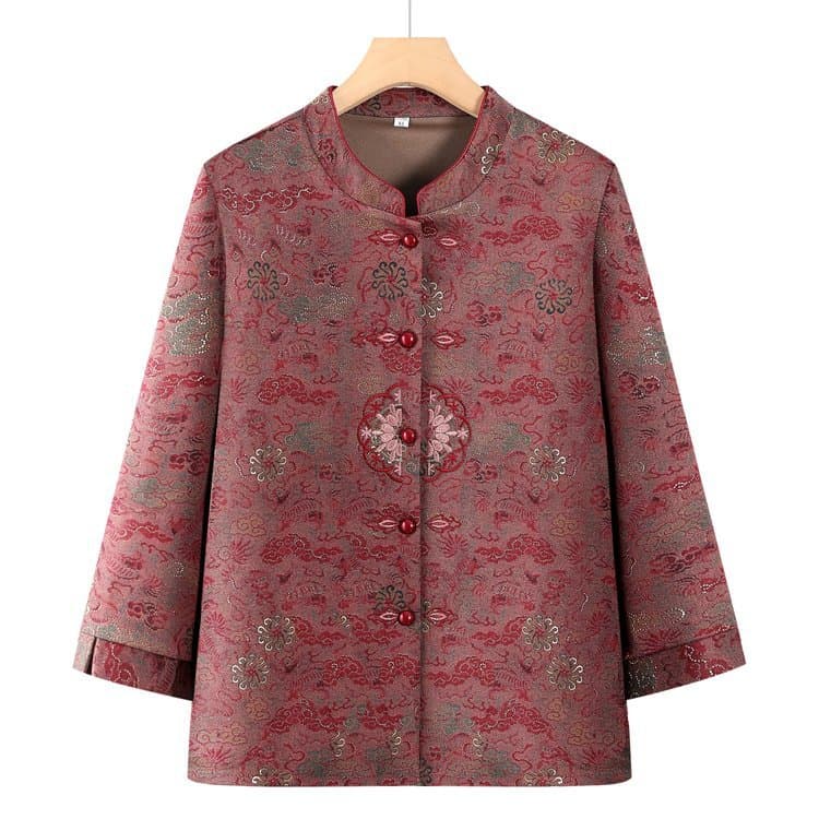 Grandma's Spring/Autumn Long-Sleeve Shirt Thin Jacket Top Elderly Women's Spring Clothing for 60s 70s Mother Blouse