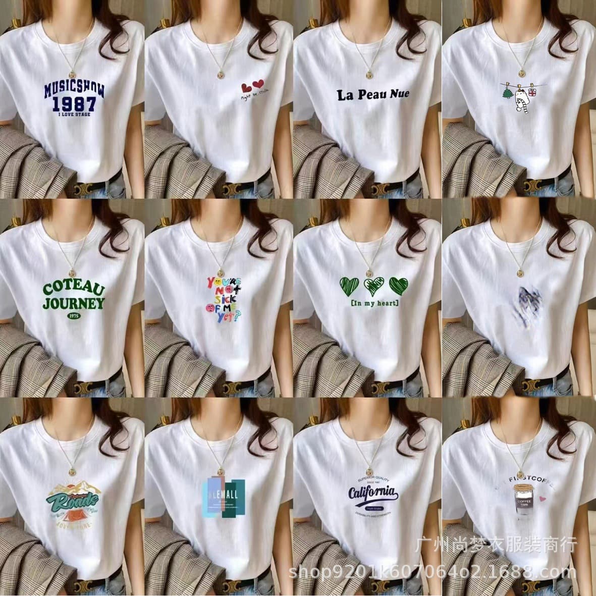 Cotton short-sleeved T-shirt for women in summer, Korean version, loose round neck, western style printed versatile top, trendy women's clothing 1688