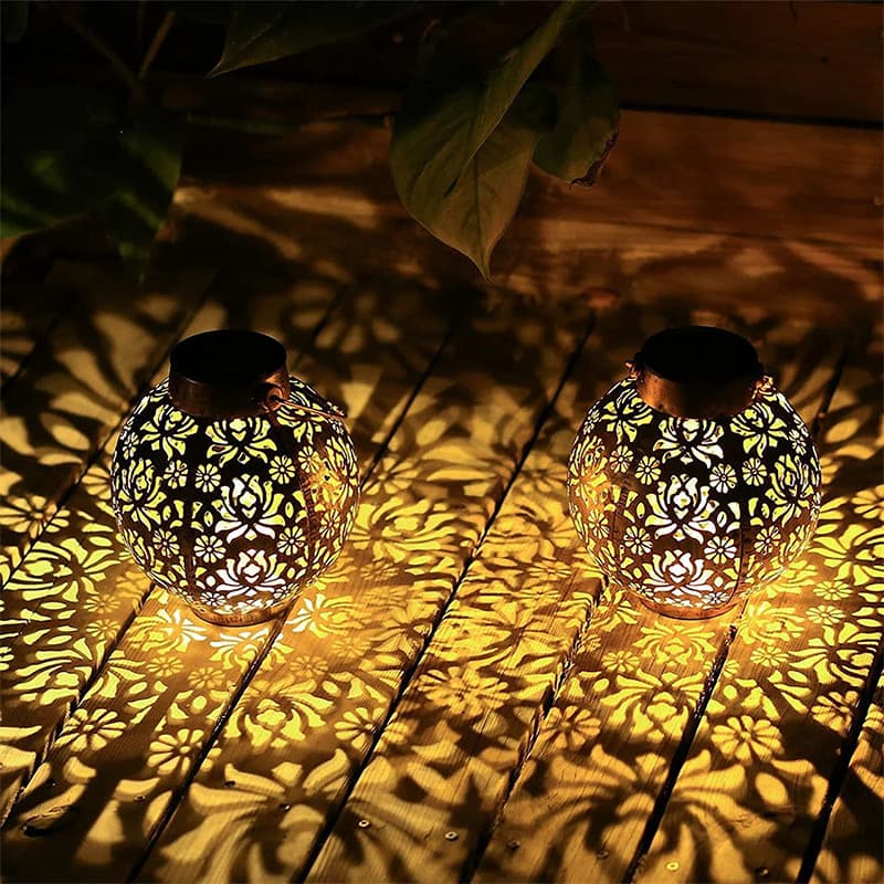 Cross-Border New Iron Hollow Peony Auspicious Flower Solar Hollow Iron Art Projection Lantern Hanging Light