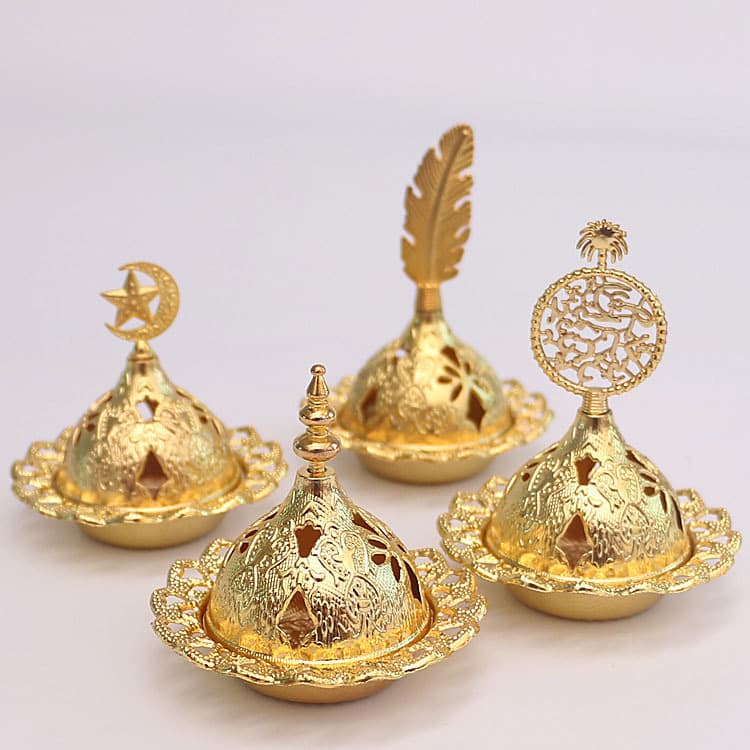 Arabic Incense Burner Gold Censer Home Indoor Tower Incense Burner Sandalwood Burner Small Middle Eastern Aromatherapy Burner
