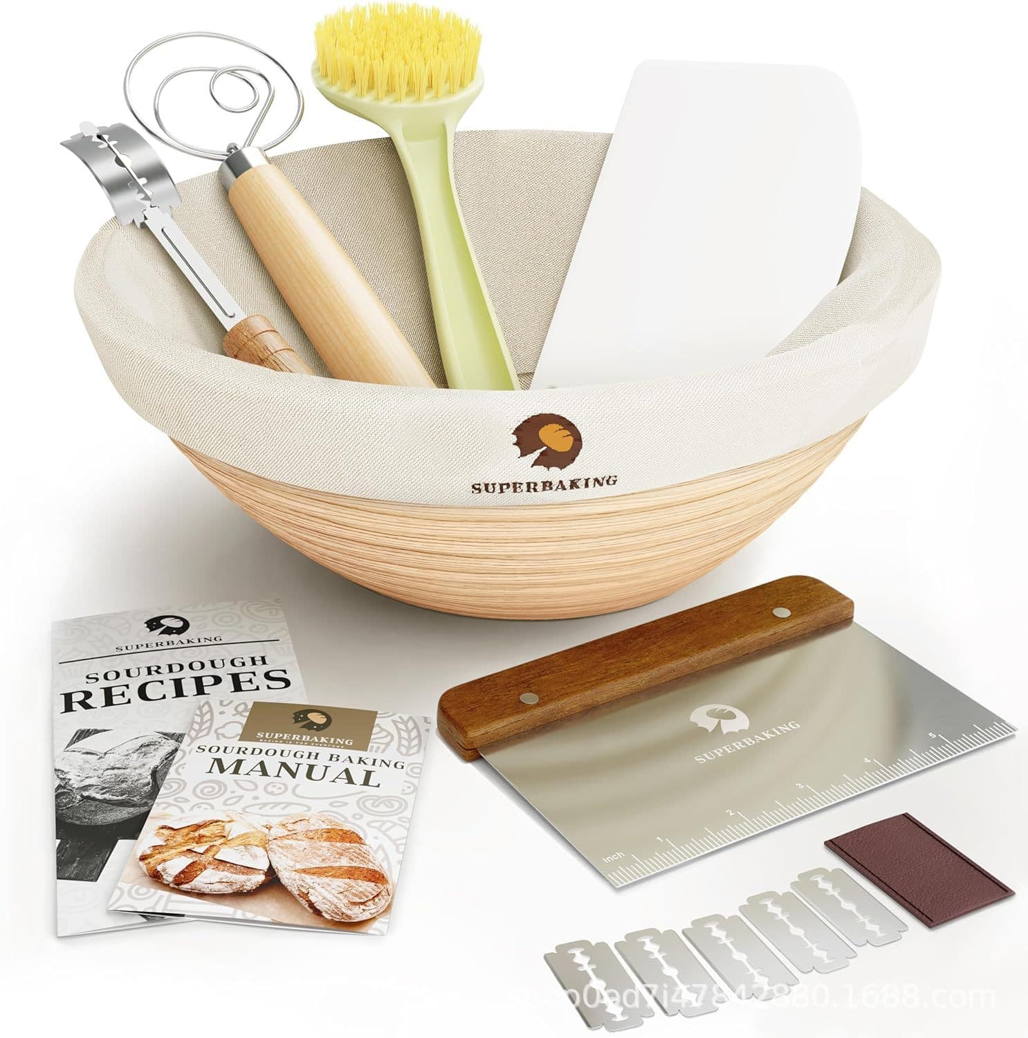 Amazon Bread Baking Tools Rattan Banneton Proofing Basket Dough Scraper Flour Duster Bread Scoring Kit