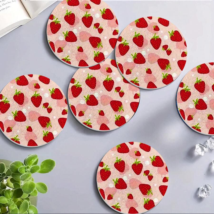 Cross-border Amazon Cartoon Strawberry Silicone Coaster, Home Decoration, Non-slip Absorbent Placemat, Heat Insulation Round Coaster