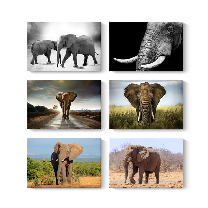 Thai-Style Elephant Decorative Painting, Elephant Group, Mother and Child Elephant Hanging Painting, Banner, Living Room Sofa Wall Art, Cross-Border Frameless Painting