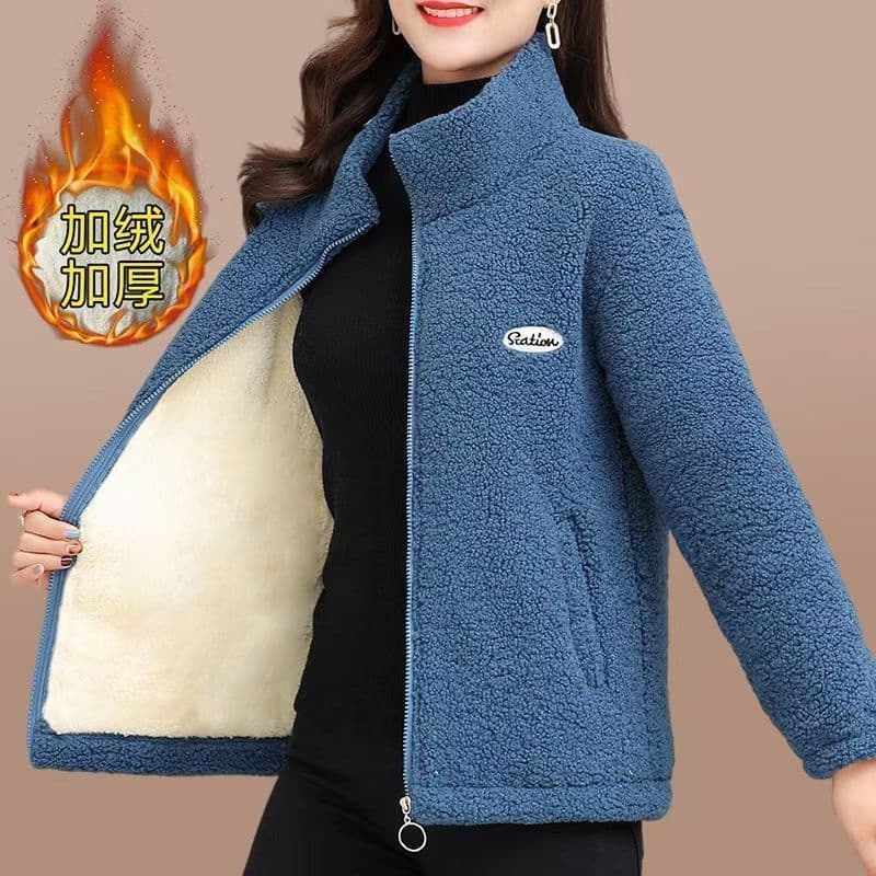 New autumn/winter style mother's lamb fleece cotton coat, thickened and fleece-lined, plus size women's loose-fitting thermal underwear
