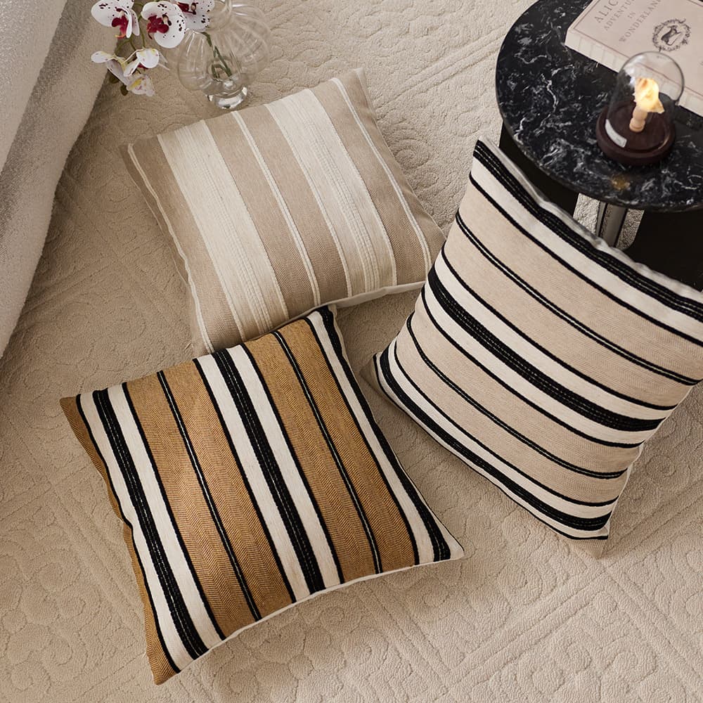 Vintage Style Yarn-Dyed Stripe Decorative Pillow Cover, Simple Sofa Pillow Cover, Woven Textured Jacquard Cushion Cover