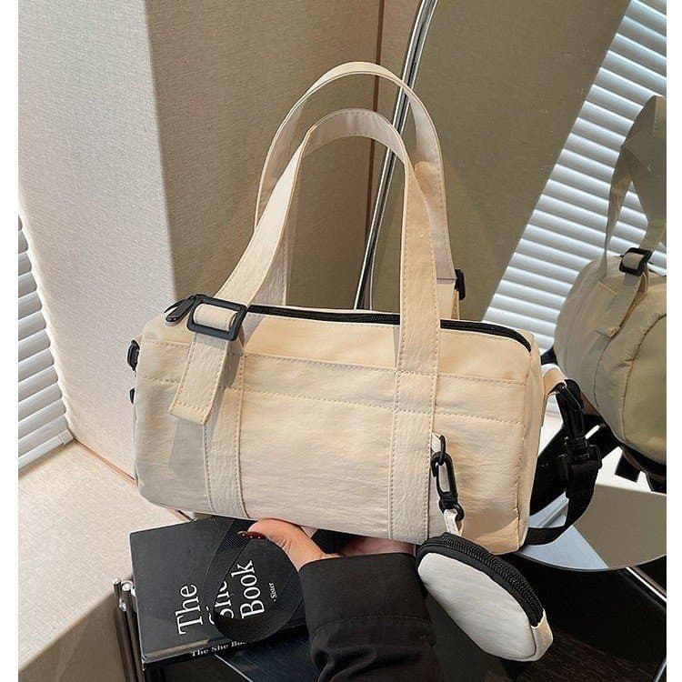 Simple canvas Boston bag for women 2026 new casual versatile large-capacity portable crossbody bag mother-in-law bag