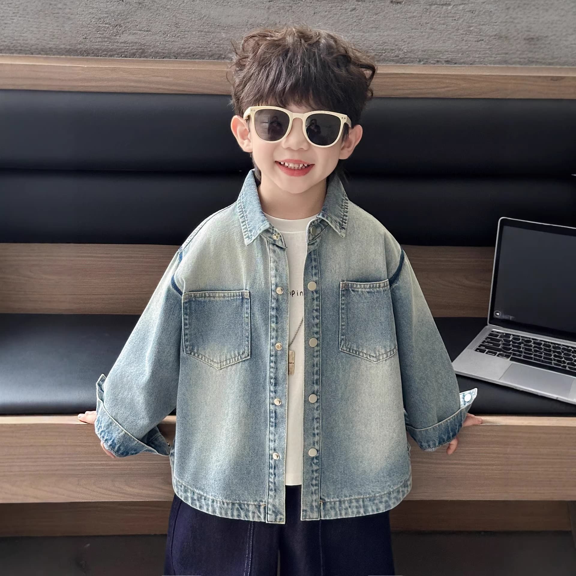 1396 Boys Spring Denim Shirt Jacket New Spring and Autumn Korean Style Handsome Children Thin Jacket Clothing