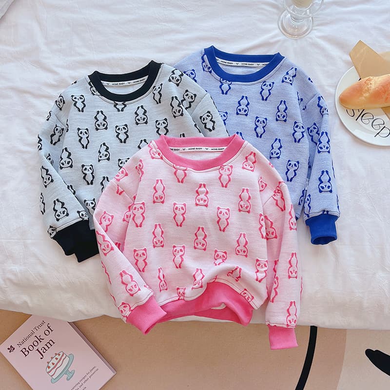 Girls' all-over printed bear sweatshirts, girls' new sample clothes, fashionable baby girl's spring and autumn tops for little girls, trendy