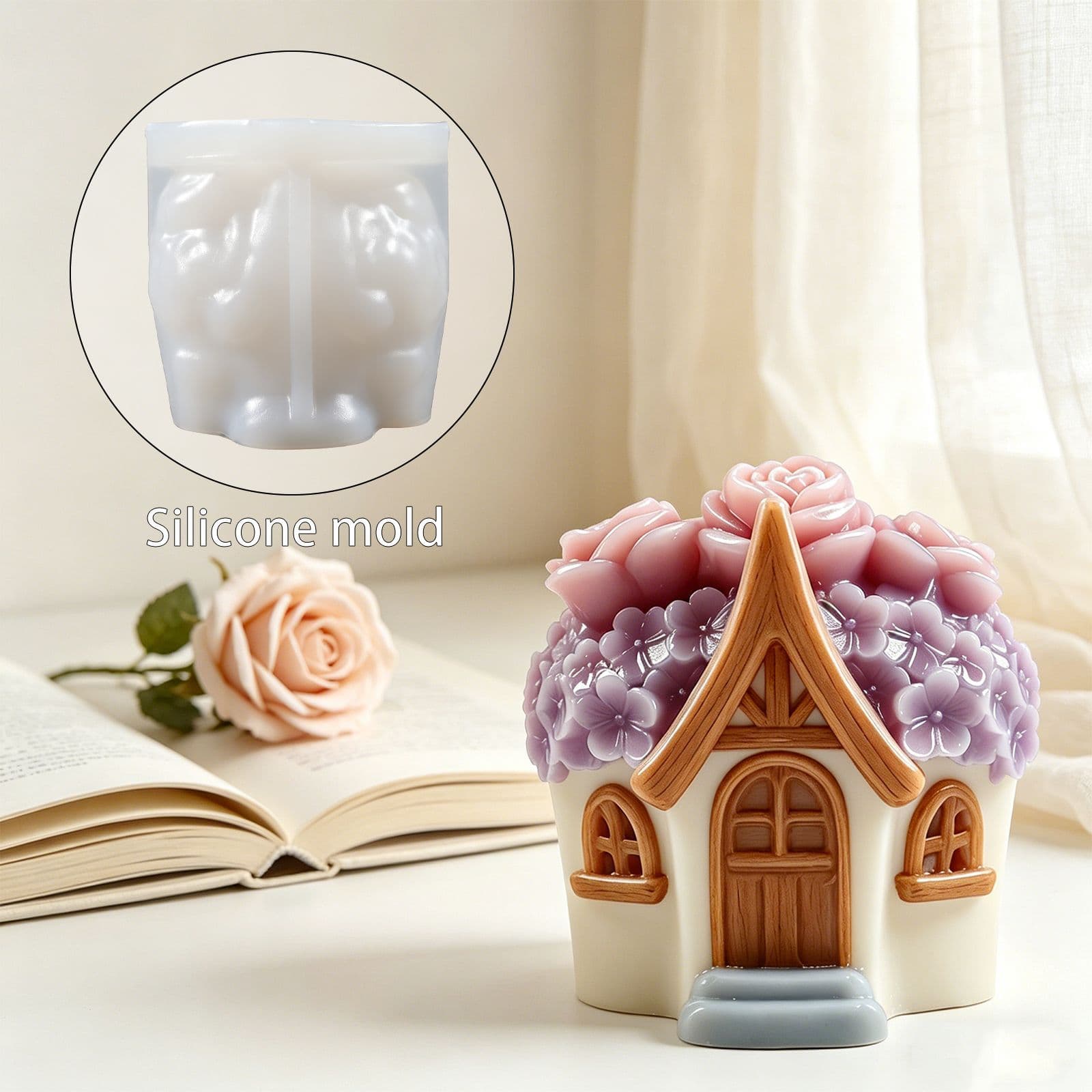 Yumeiren Cross-border New Rose Flower House Silicone Mold Aromatherapy Candle DIY Mold Factory Direct Supply