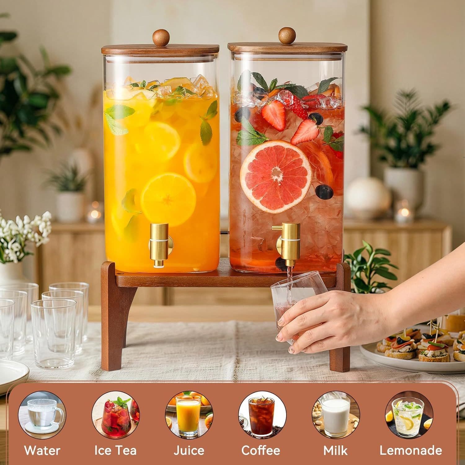 Glass Beverage Containers Party Water Dispensers Gallon Juice Tea Soda Lemon Kettle Gallon Custom Bar
