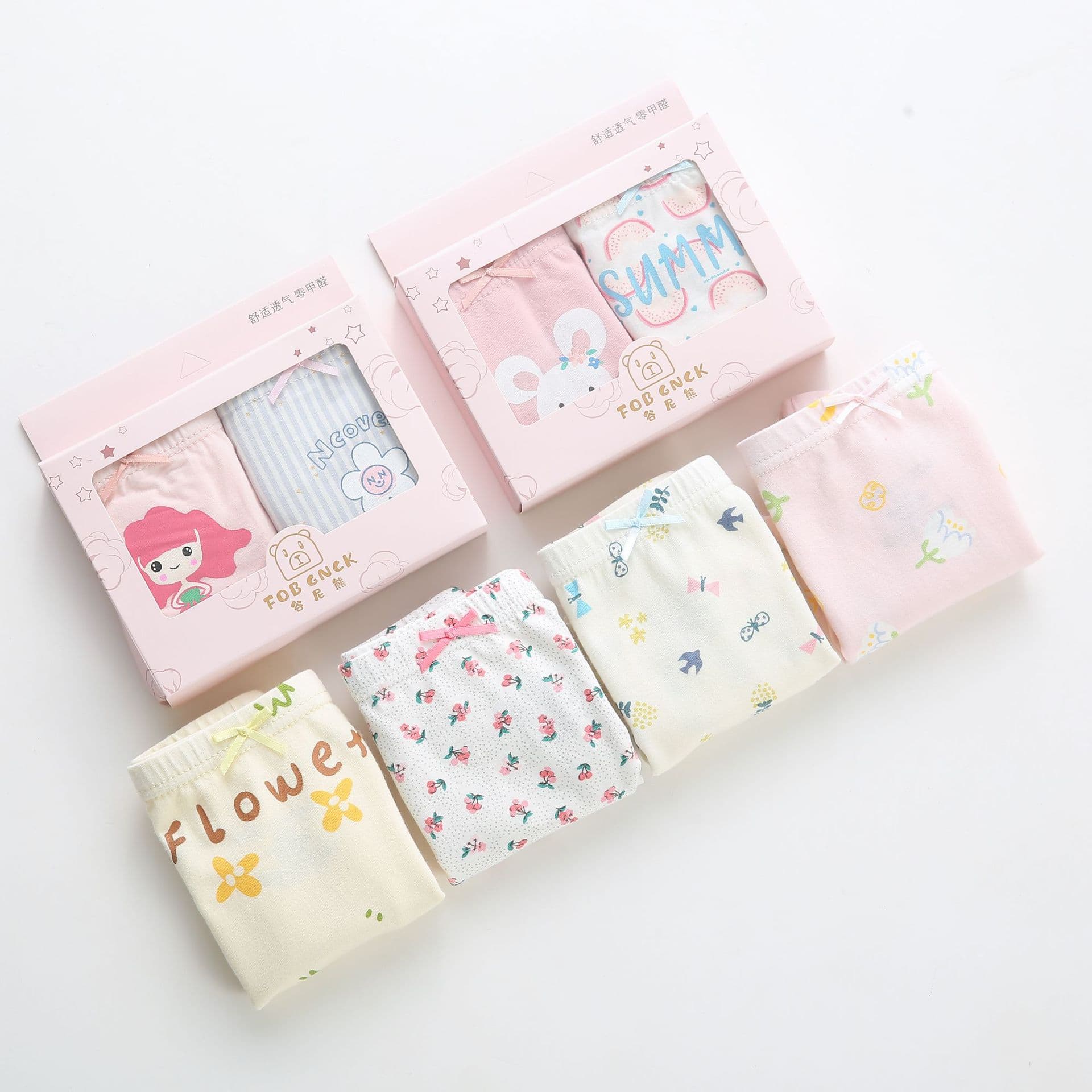 FOB Guni Bear Girls White Underwear Thin Flat Briefs for Kids Two-Pack Boxed Children's Underwear