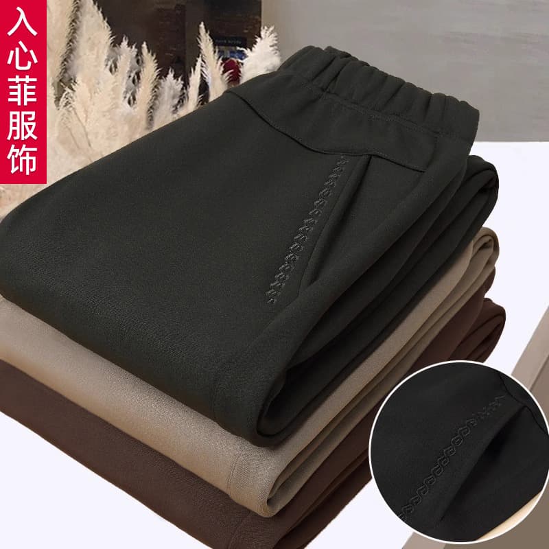 Mom pants spring/autumn/winter long trousers, middle-aged and elderly women's pants loose high-waist fleece-lined thick grandmother pants, outerwear straight-leg.