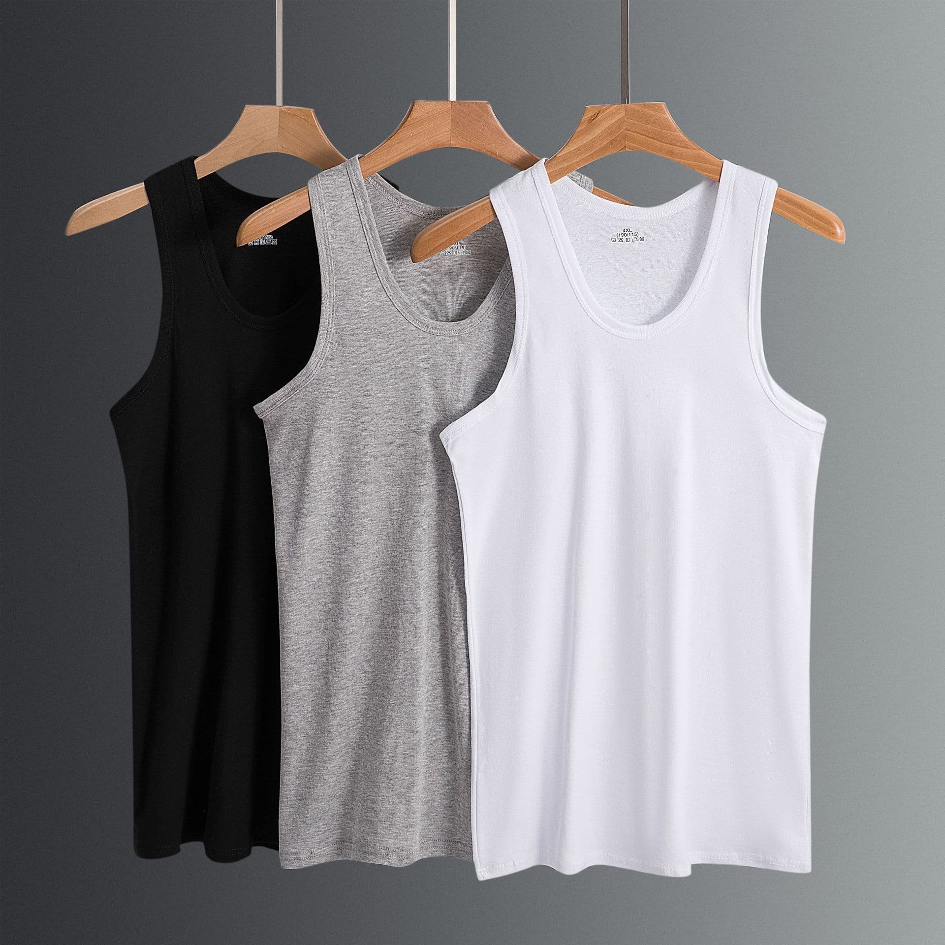 Men's pure cotton vest, summer sweat-absorbing ribbed suspender elastic slim fit sports base layer undershirt, hurdle solid color direct sale.