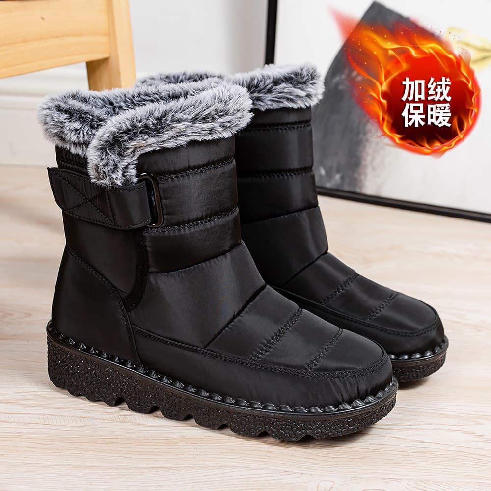 23 New Style Women's High-Calf Boots Faux Fur Lining Warm Winter Snow Boots Waterproof Magic Tape Casual Ladies Shoes