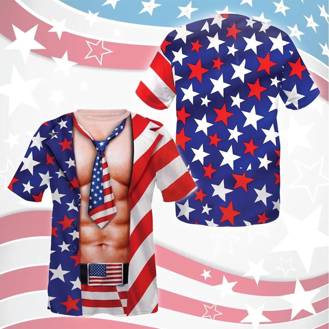 Fun Phantom Muscle T-Shirt Unisex American Flag Graphic Tee Independence Day Party Outfit Couple Matching
